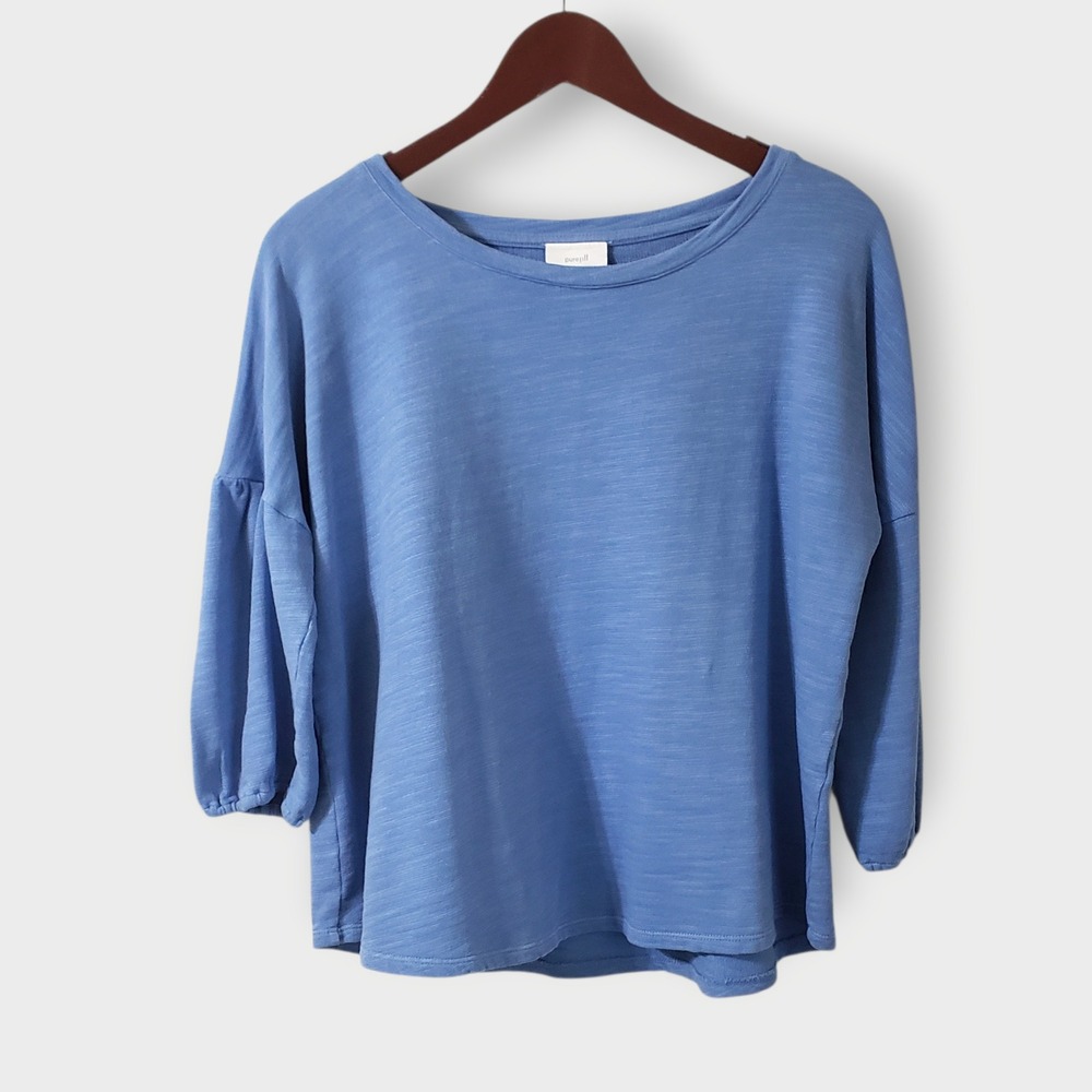 Pure jill Petite‎ French Terry Cotton Sweater 3/4 Balloon Sleeve Top Sz M Casual